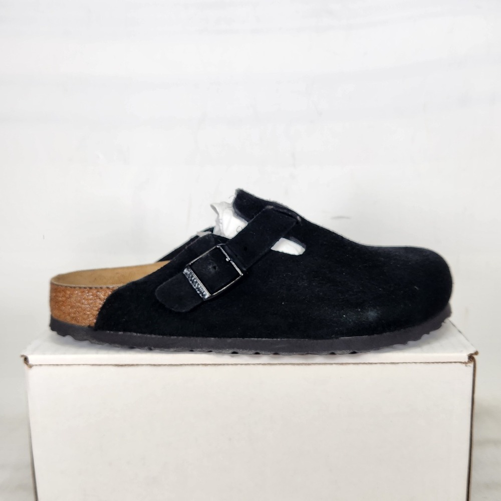 Birkenstock Boston Clog Womens Size 8 Black Suede Soft Footbed NARROW